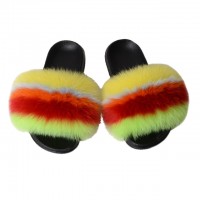 Luxury New Style Raccoon Soft Fluffy Women Slippers Fur Slides Wholesale